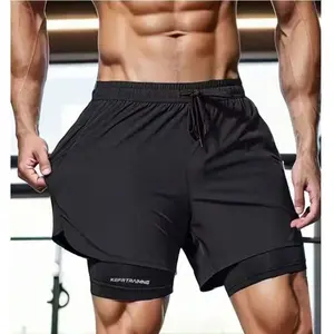 Solid Color Sports Shorts For Spring/Summer, Non-Slip Double Layer Unisex Running/Outdoor Fitness Shorts, Lightweight Loose Casual Pants Black