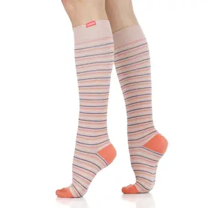 Vim & Vigr Pinstripe Cotton Compression Socks 15–20 mmHg Knee High for Women & Men – Breathable Support Socks for Circulation, Nurses, Travel & All-Day Wear