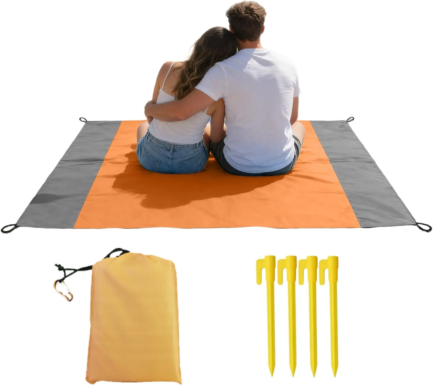 Portable Waterproof Sandproof Beach Blanket - 82.6x78in Extra Large (More Than 30% Larger) Lightweight Foldable Quick-Drying Parachute Fabric, Group-Fit with Stakes, Camping Equipment for Toddler Crawlers & Adults