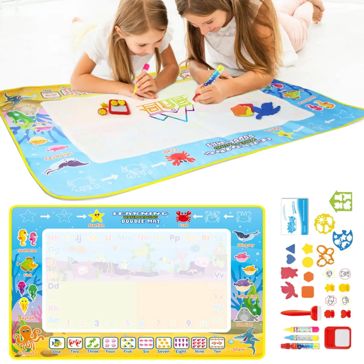Toddler Unisex Safety Water Doodle Mat, 39x27in Extra Large Mess-Free Aqua Drawing Pad, Instant-Drying Reusable Educational Toy for 3-5 Year Olds, Supports Children Development, Birthdays/Christmas Gift Option, 39*27 Inches, Develops Creativity