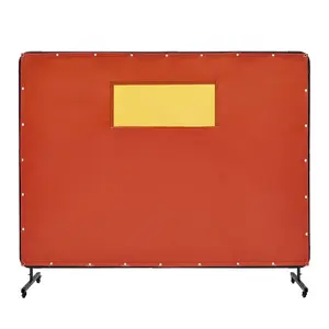 VEVOR Welding Screen with Frame,  6' x 8' Welding Curtain Screens, Flame-Resistant Vinyl Welding Protection Screen with 4 Swivel Wheels (2 Lockable) & Transparent Window for Workshop/Industrial, Red