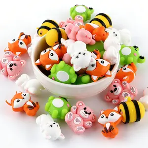 20PCS Cute Cartoon Animal Fox Bee Bear Cat Frog Silicone Focal Beads | DIY Beadable Pen & Jewelry Craft Kit