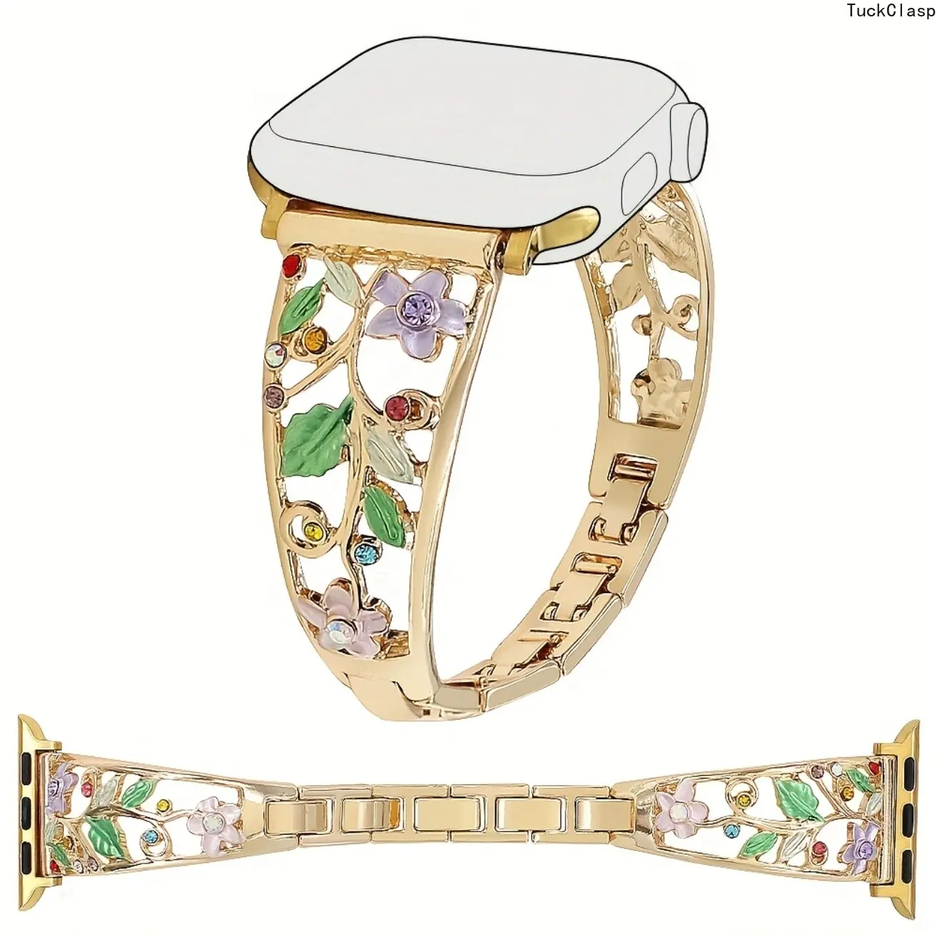 1pc Enamel Flower & Rhinestone Smartwatch Band for Women – Fits Apple Watch 38–49mm, Elegant Design for Summer Rotation & Everyday Wear