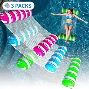 3 Pack Premium Inflatable Pool Floats Adult Size Water Hammock, Comfortable 4-in-1 Multi-Purpose Pool Floaties Toys, Portable Pool Rafts Lounge Chairs Floating for Swimming Pool Beach Vacation Fun & Relaxing.