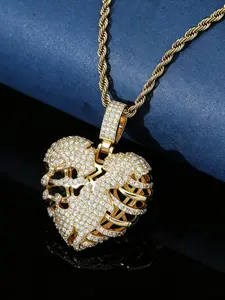 European Style Hollow Heart Necklace, Unique Design Hip Hop Men's Accessory, Geometric Pattern, All Seasons, Alloy Material