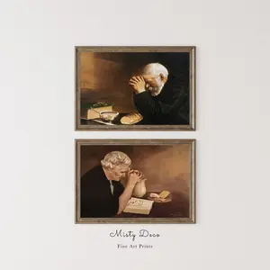 Set of 2 Grace and Gratitude, Famous Christian Arts by Eric Enstrom, Praying Over Bread, Pray to Jesus, Praying Man and Woman, Old  Man Pray., Vintage Fashion, Classic Styles for Everyone, Laid-Back Vibe, Always in Style