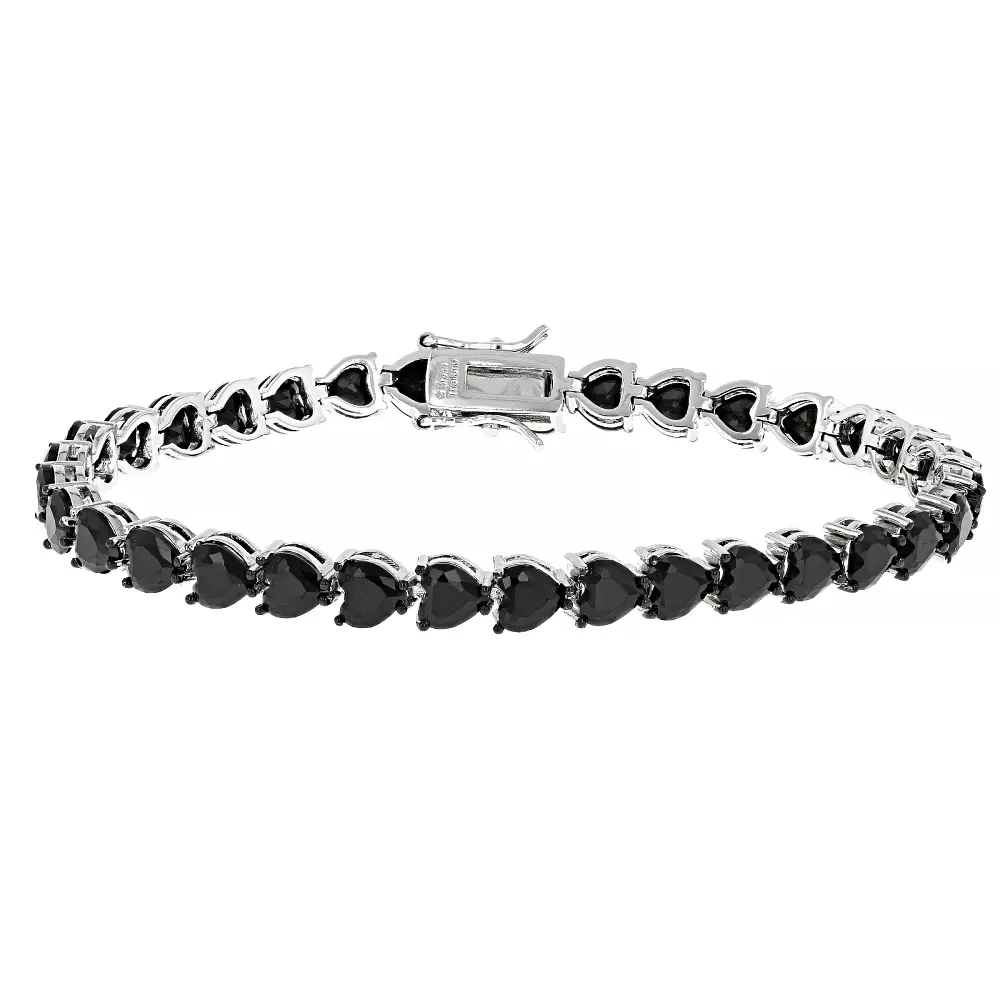 JTV Heart Shape Black Spinel Rhodium-Plated Gemstones Bracelet, 16.00ctw Semiprecious Stone Jewelry Accessory