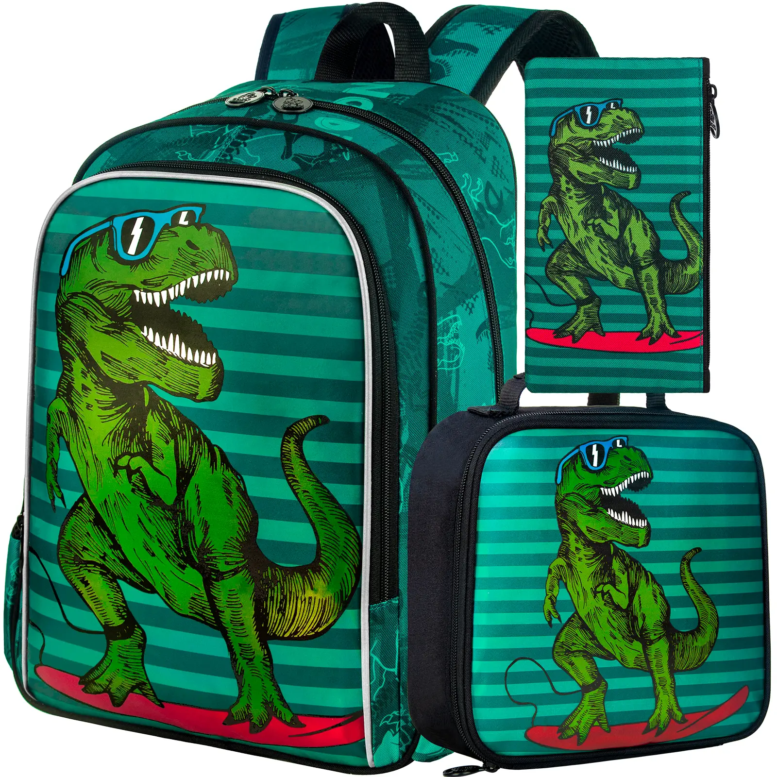 GXTVO 3PCS Dinosaur Backpack for Boys, 16" little Kid Dinosaur Preschool School Bookbag and Lunch Box