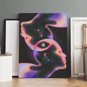 Surreal Iridescent Head Portrait Pattern Canvas Painting with  Frame, Wall Art Decor for Home Living Room Bedroom, Ornaments
