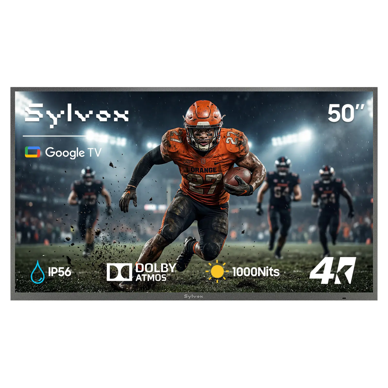 SYLVOX Outdoor TV, 50 inch Smart Waterproof Outdoor TV, 4K UHD Weatherproof | IP56, Support Dolby Vision Atmos, Google Cast, 1000 nit Brightness for Outside Partial Sun & Full Shade (Deck Pro 3.0 /2026)