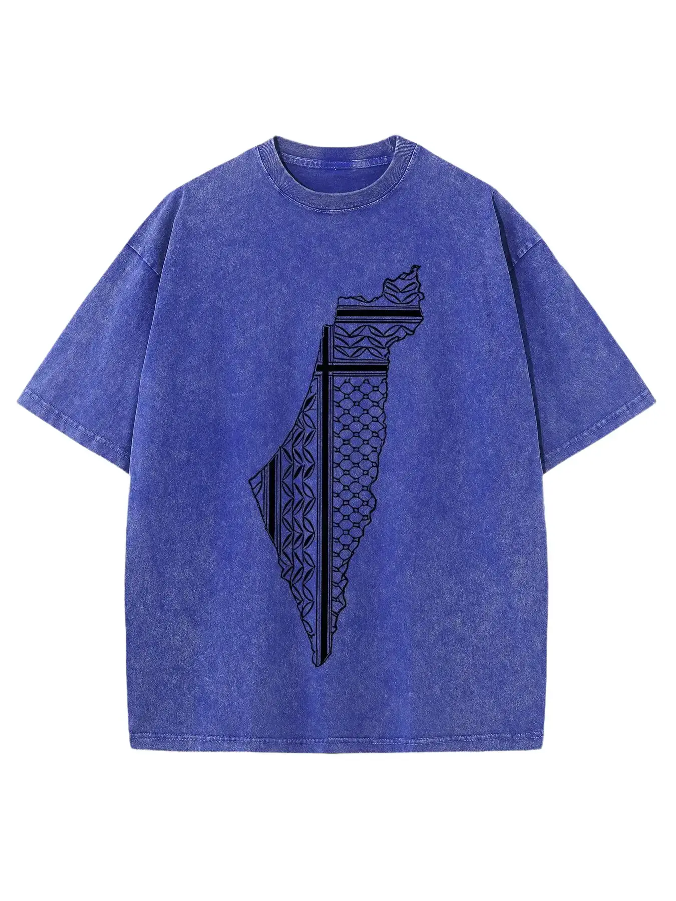 Vintage Washed Palestine Map Keffiyeh Graphic T-Shirt Men's 100% Cotton Oversized Distressed Streetwear Baggy Tee Cultural Pride Shirt Breathable Summer Top Retro Y2K Palestinian Heritage Apparel Solidarity Tee Unisex Dark Grey Casual Daily Wear Tops!
