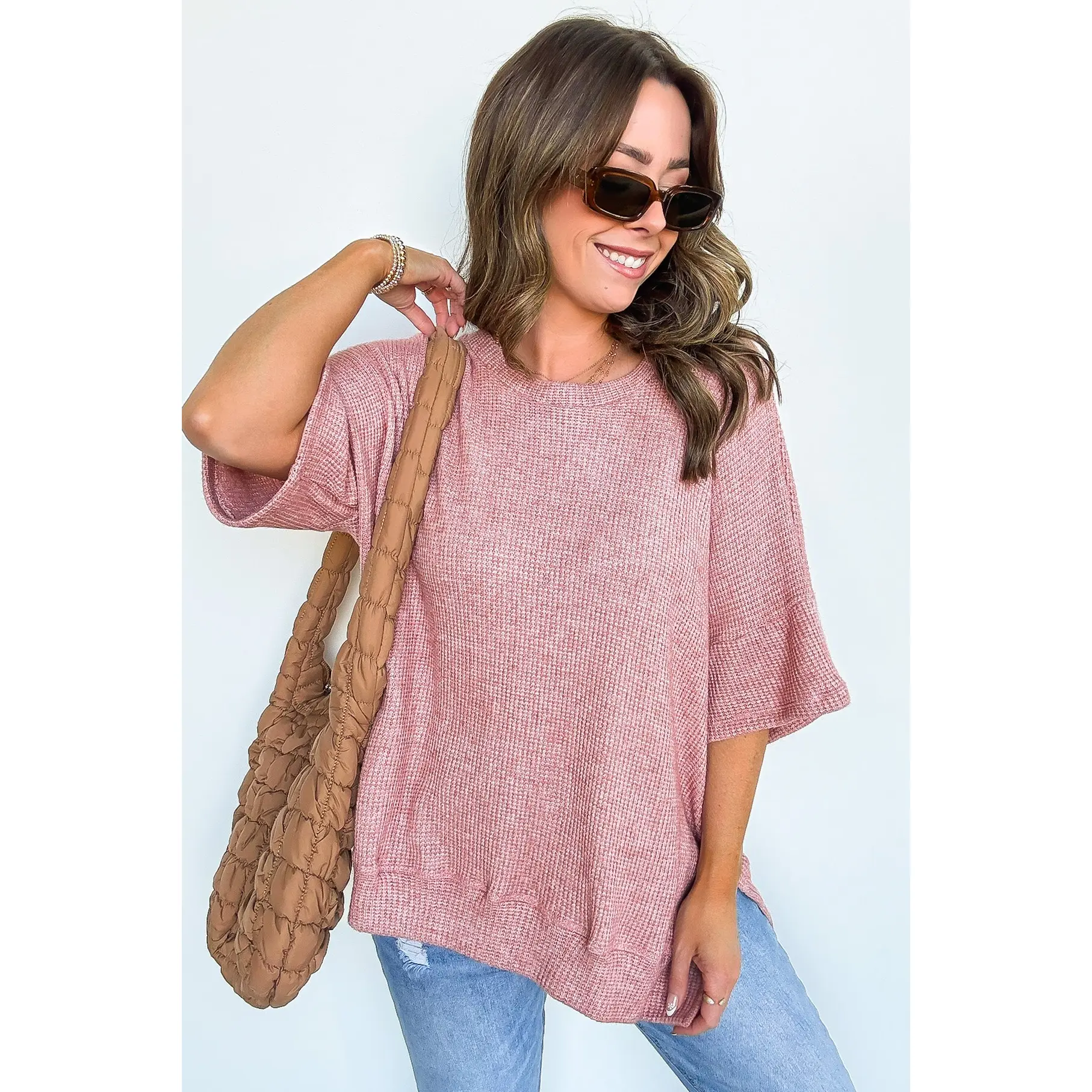 Priscilla Waffle Knit Oversized Top