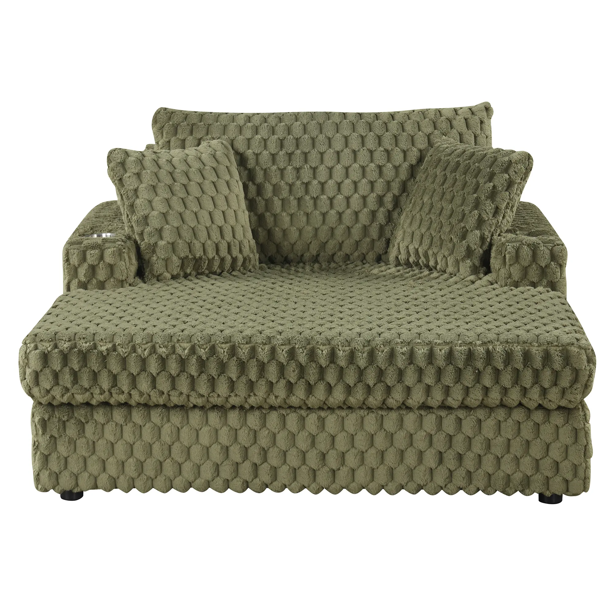 FOA 54 Inch Contemporary Indoor Upholstered Chaise Lounge Plush Sleeper Chair with Throw Pillows, 2 Cup Holders and Magazine Bags for Living Room