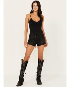 Horseshoe Lane High Risin Coated Lace-Up Shorts