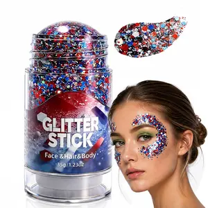 4th of July Red White & Blue Glitter Stick, 2026 New Body Hair Glitter Stick, USA Flag Star Face Hair Glitter for Women, Waterproof Makeup for Football Game Memorial Day 250th Anniversary (1Pc)
