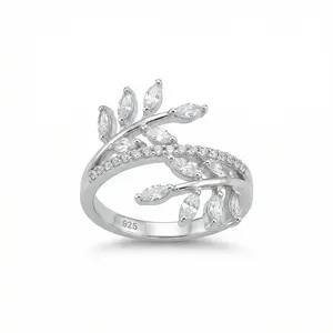 [AB093] Ring Leaf Silver 925 For Her Lab Zirconia Cut
