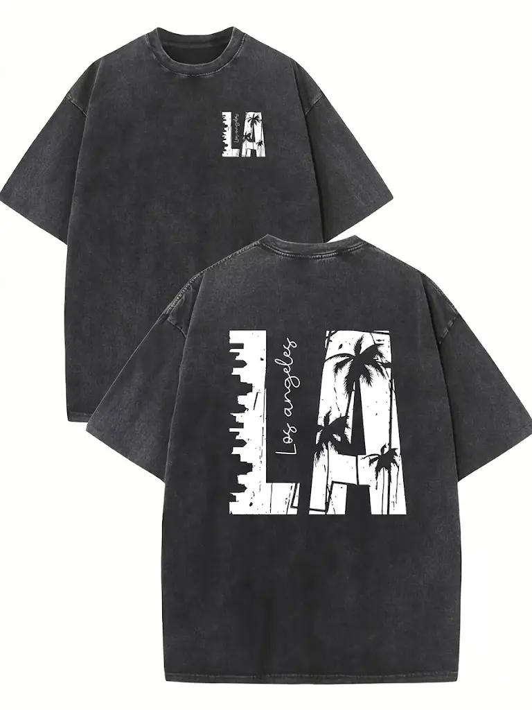 Valentine Gift Men's Vintage Palm Tree Graphic T-Shirt | 230GSM Heavyweight Washed Cotton Top | Double-Sided Retro California Beach Tee | Loose Fit Outdoor Streetwear