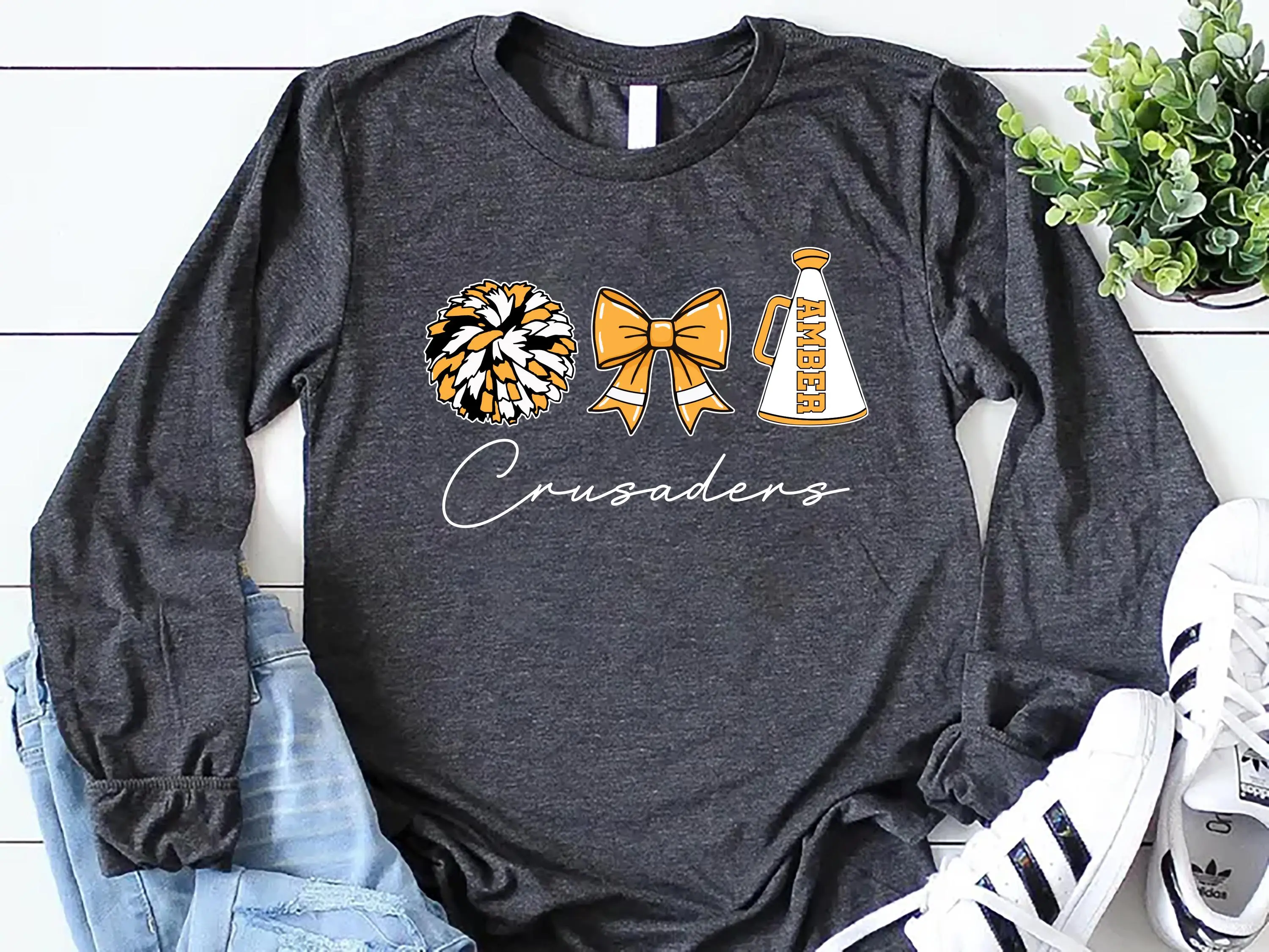 Custom Cheer Mom Long Sleeve Shirt, Personalized Cheer Mama Gift Shirt, Cheerleader Tee, Cheerleading Shirt, Unisex Cheer Spirit Shirt