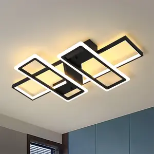 Garwarm Modern LED Ceiling Light Black Flush Mount Ceiling Lights 80W Dimmable LED Chandelier with Remote Kitchen Light Fixture Ceiling 35" Square Acrylic LED Ceiling Lamp for Dining Room Living Room