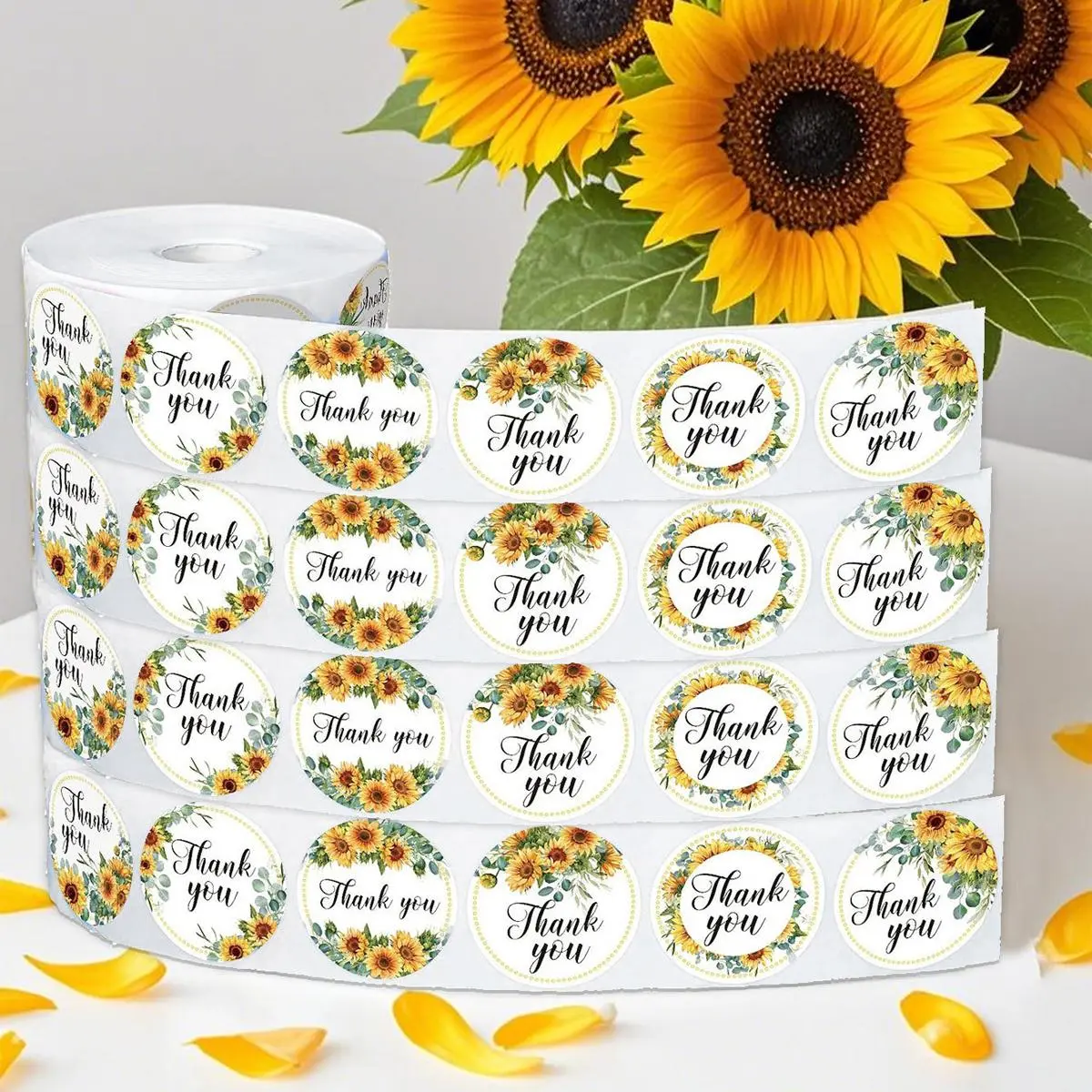 500pcs Roll 1 Inch Sunflower Thank You Stickers, Adhesive Labels, Sticky Labels for Baking Gifts & Wedding Decor, Perfect for Business & Parties, Self Adhesive Stickers
