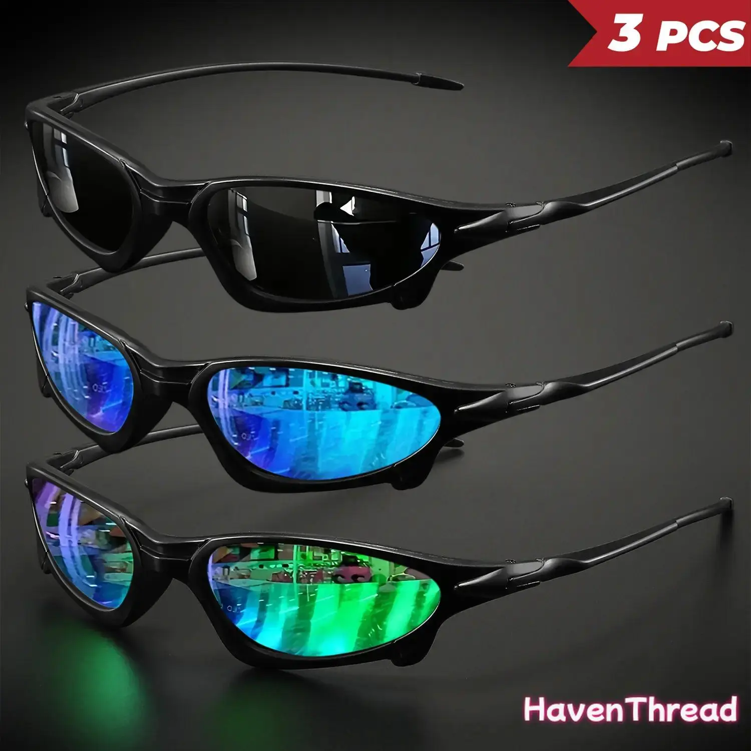 3-Pack Wraparound Sports Shades for Men & Women, Lightweight PC Sunglasses with Mirror Lenses & UV400 Protection for Outdoor Cycling, Sports Cycling Sunglasses, Polycarbonate, Sunglasses Goggles, Wraparound Fit, Uv400 Lens