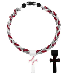 Baseball Necklaces for Boys 8-12, Triple Rope Tornado Sports Necklace with Cross Pendant, Soft Silicone & Rope Baseball Jewelry, Inspirational “I CAN DO ALL THINGS PHL4:13”, White, 18.11 in