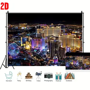 Glowing Cityscape Backdrop Modern Night City Theme Tapestry Wall Hanging Photography Background for Wedding Celebration Birthday Party Event Decor Supplies