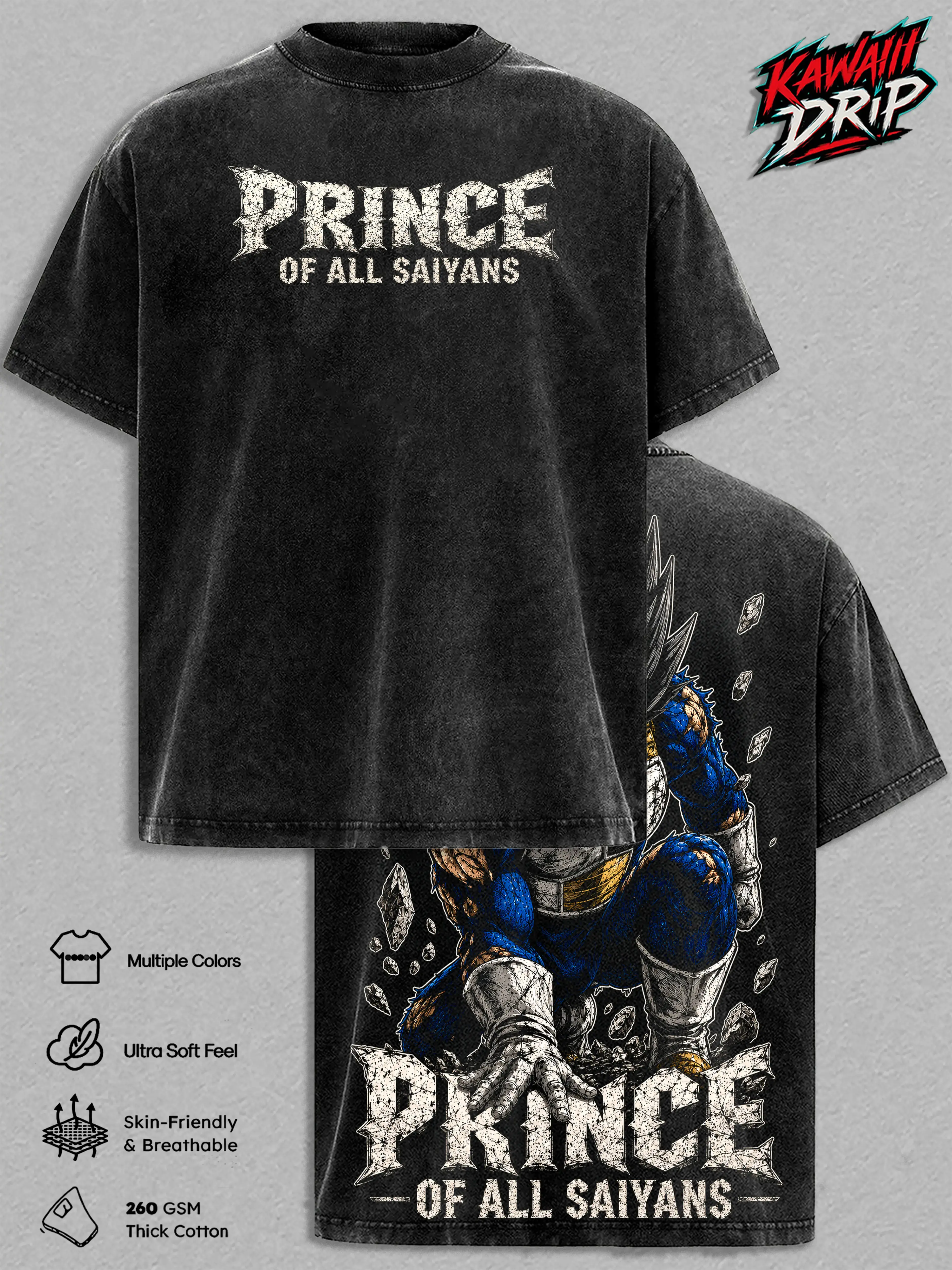 Saiyan Prince DBZ Shirt | Vintage Washed Graphic Tee | Heavyweight Cotton Streetwear Top | Oversized Vegeta Anime Tee | Cool Gift for Anime Fans 2026