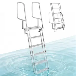 VEVOR Flip-Up Dock Ladder, 6-Step, Heavy-Duty Aluminum Alloy Pontoon Boat Swim Ladder, with Non-Slip Wide Steps, 350 lbs Weight Capacity, Pull Rope Assist, Comfort Use for Lake Pool Marine Boarding