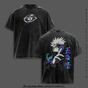 Gojo Satoru Retro Washed Oversized T-Shirt, Jujutsu Kaisen Infinity Technique Graphic Tee, Heavy Cotton Vintage Streetwear Unisex