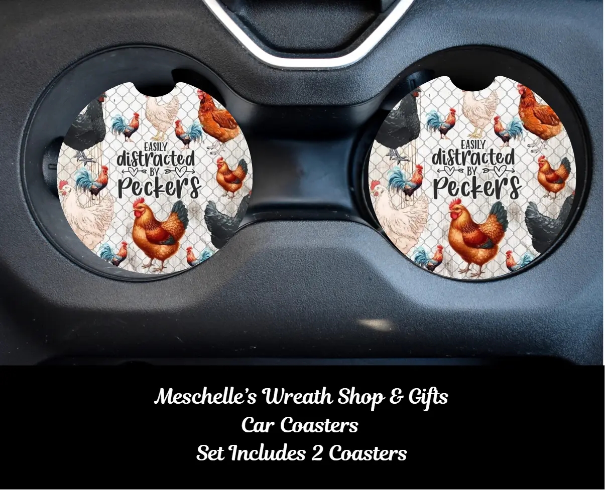Easily Distracted by Peckers Car Coasters, Stylish Coasters for Car Interior Upgrade, Functional Automotive Decoration Accessories, Car Interior Decorative, Decor Accessories
