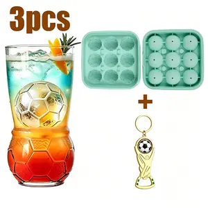 2026 Soccer League Set: Soccer-shaped glass, soccer-shaped keychain bottle opener, and silicone soccer-shaped ice cube tray. A gift designed specifically for soccer fans. Men’s sports accessories. The perfect companion for watching soccer games.