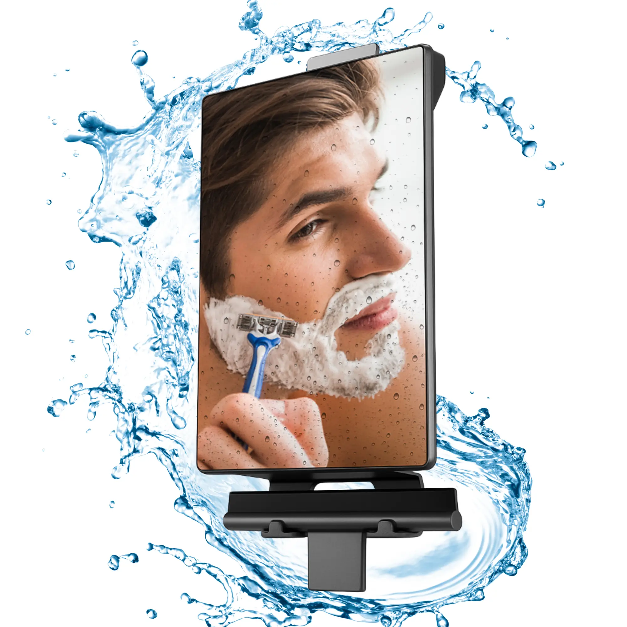HONEYBULL Fogless Shower Mirror for Shaving & Skincare – Perfect for men&women, handy squeegee and razor holder included (Black)