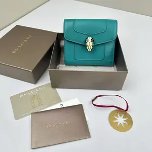 Pre-owned Bvlgari Calfskin Wallet Serpenti Forever Flap Compact Blue LNL0410