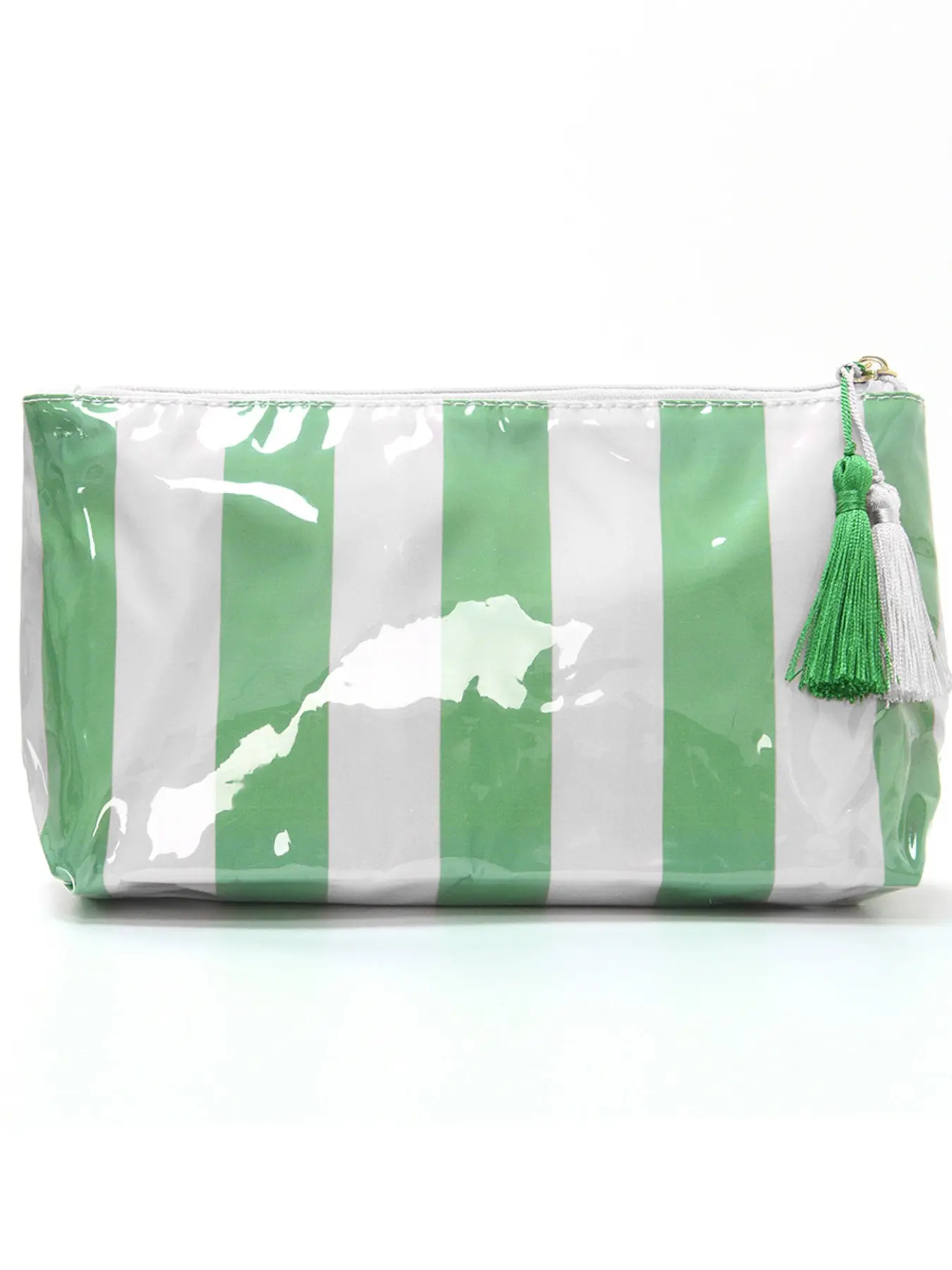 Glossy plaid and striped tassel cosmetic bag, waterproof PVC cosmetic bag with tassel zipper, cute and beautiful storage bag for women, large capacity portable travel organizer, casual style suitable for all seasons, makeup organizer bag and pencil case,