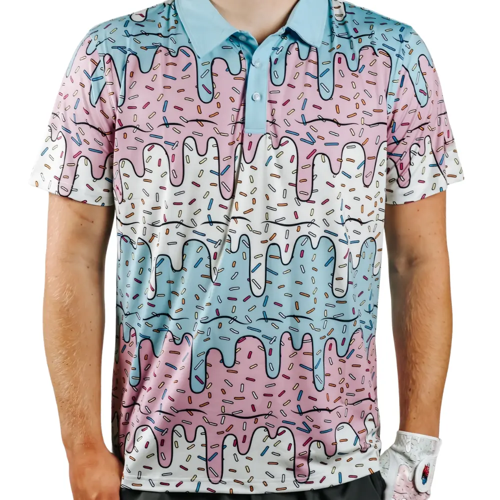 Men's Classic Aesthetic Personalized Textured Piqué Polo Shirt - All-Over Ice Cream Graphic, 3-Button Placket, Regular Fit Breathable Sports Apparel with Short Sleeves, Premium Fabric
