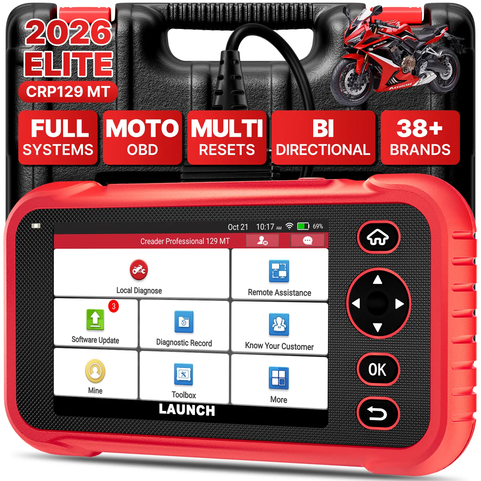 LAUNCH CRP 129MT Diagnostic Scanner for Motorcycle Full System Diagnosis and All Maintenance Service Function Bi-Directional Motobike OBD Scanner Code Reader