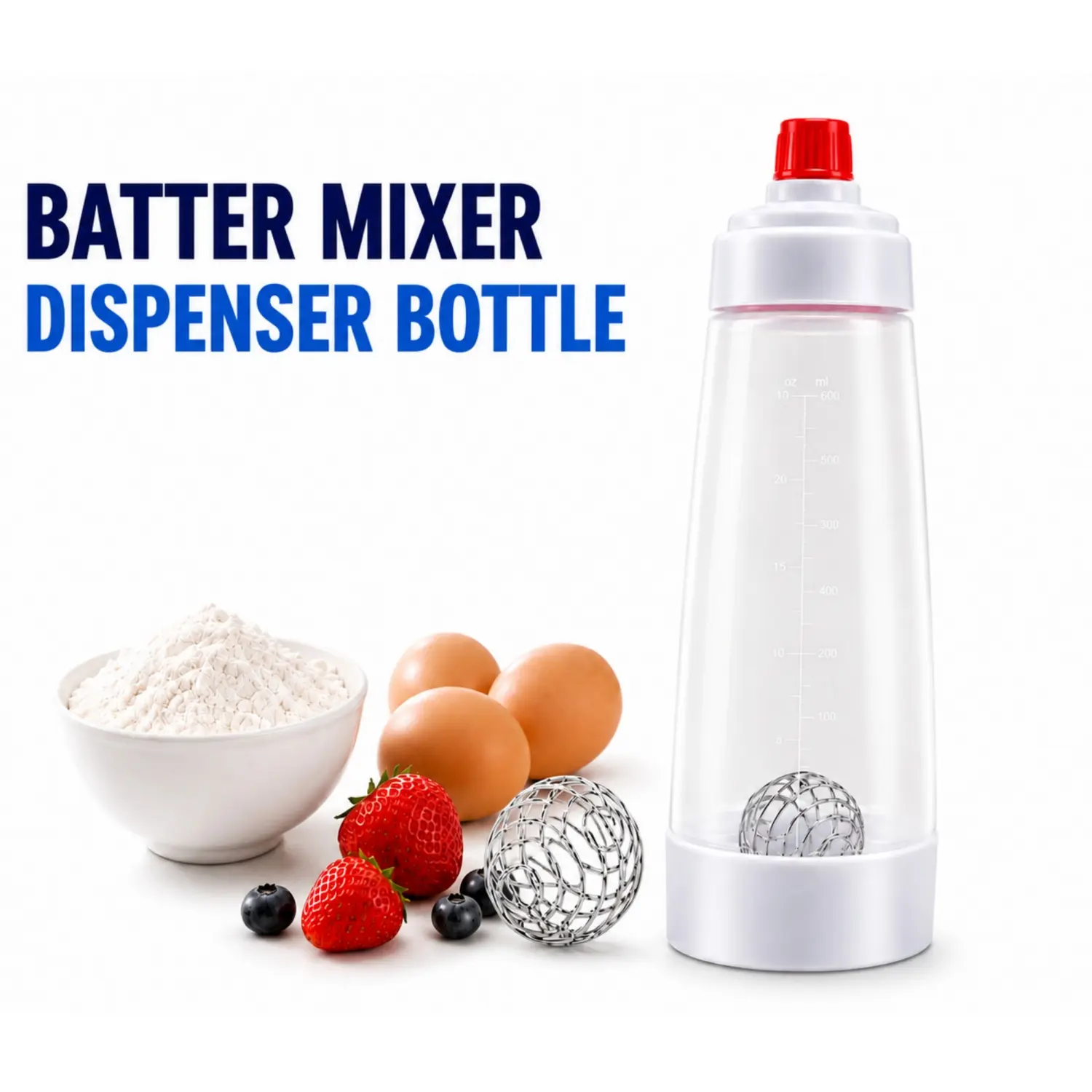 ONESHOW HOME No-Mess Pancake Batter Mixer Bottle - 4.5 Cup Plastic-Silicone Squeeze Dispenser with Whisk, Kitchen Utensils Set Bakeware for Baking backtoschool