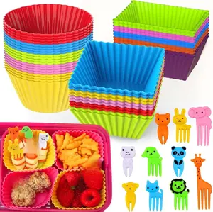 60 Pcs Silicone Lunch Box Dividers with Animal Food Picks,Reusable Lunch Bento Box Accessories for Kids,Lunchbox Supplies Accessories,Back to School Lunch Essentials,Silicone Cupcake Liners