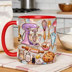 Personalized Love Baking Mug 2D Printed 3D Effect Coffee Cup, Custom Name Ceramic Mug for Baking Lovers Moms, Cute Kitchen Keepsake, Sweet Mother’s Day Gift Idea for Mom Wife Grandma Birthday Celebration Present