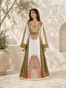 Women's Islamic Modest Fairy Thobe Tunic Dress - Colorful Geometric, Long Sleeve, Ethnic Ready-to-Wear Clothes for Summer Bridal Casual Wear, Lady