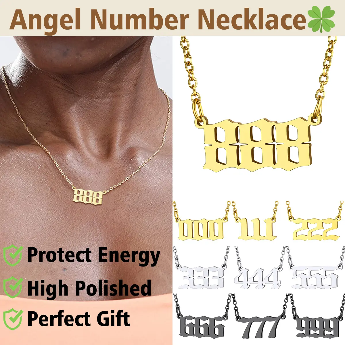 FindChic Angel Number Necklace for Women Girls BFF Boyfriend Men Stainless Steel/Golden/Black Dainty 000 111 222 333 444 555 666 777 888 999 Pendants Protection Jewelry Lucky Life Path Number Numerology Jewelry Couple Gift