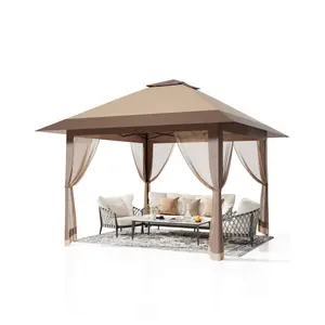 13x13FT pop-up pavilion canopy tent - double-layer roof, mesh mesh, adjustable height, waterproof, UV resistant, heavy-duty, portable, suitable for courtyards, backyards, lawns, camping Sturdy  Metal Patio Gazebo with Netting and Curtains