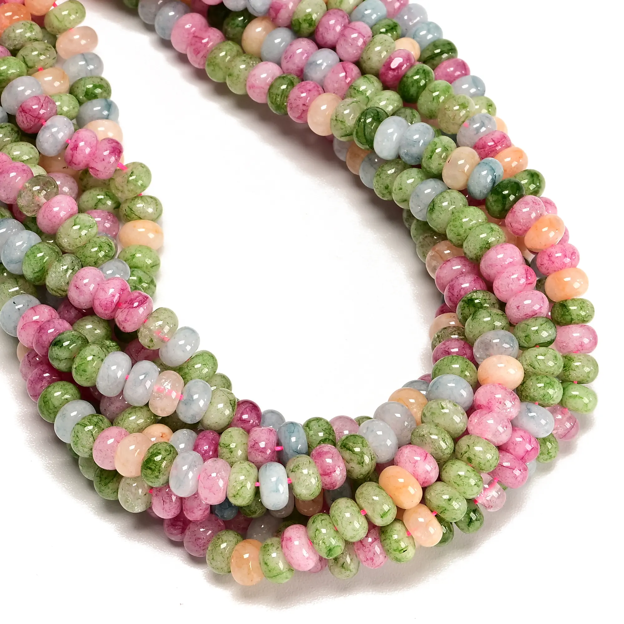 Morganite Color Dyed Jade Smooth Rondelle Beads Size 5x8mm 15" Strand