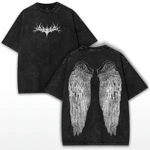 Y2K Gothic Angel Wing T-Shirt: Washed Grunge Streetwear Menswear Top