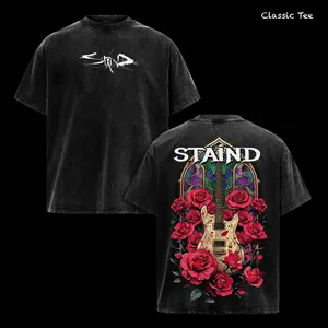 Staind Band Shirt – Vintage Washed Oversized Graphic T Shirt, Rock Music Guitar Roses Stained Glass Design, Alternative Metal Aesthetic Back Print, Heavy Cotton Washed Tee, Casual Unisex Men Women Top, Gift for Rock Fans