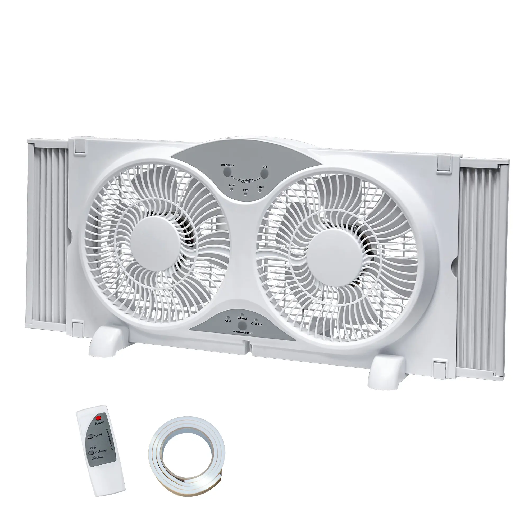 9 Inch Twin Window Fan Reversible Airflow with Remote Control and 3 Speeds, Exchaust Fans with 23.5"-37" Adjustable Width for Home Office