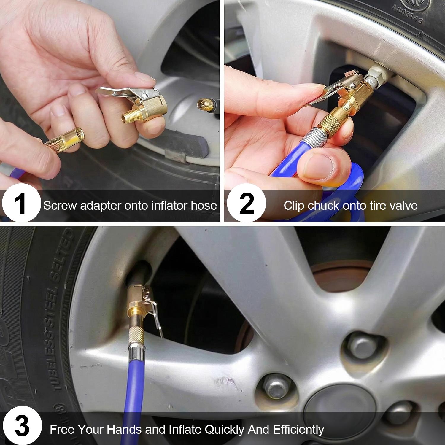 Tire Air Chuck with Clip Adapter, Brass Locking Tire Inflator Nozzle Adapter Connect,No Leakage Tire Chucks for Vehicle Inflator Compressor Pump Connect Accessories Tool 8mm