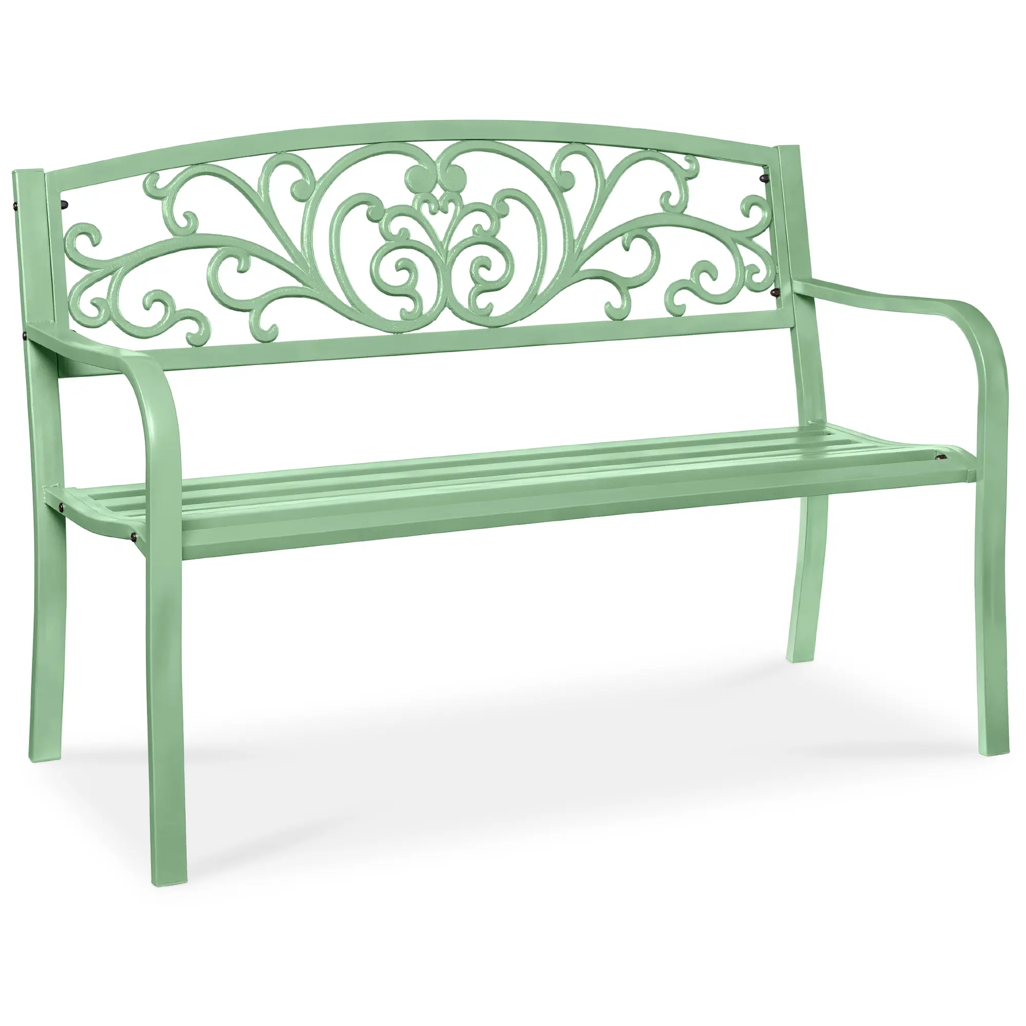 Best Choice Products Outdoor Steel Bench Garden Patio Porch Furniture w/ Floral Design Backrest