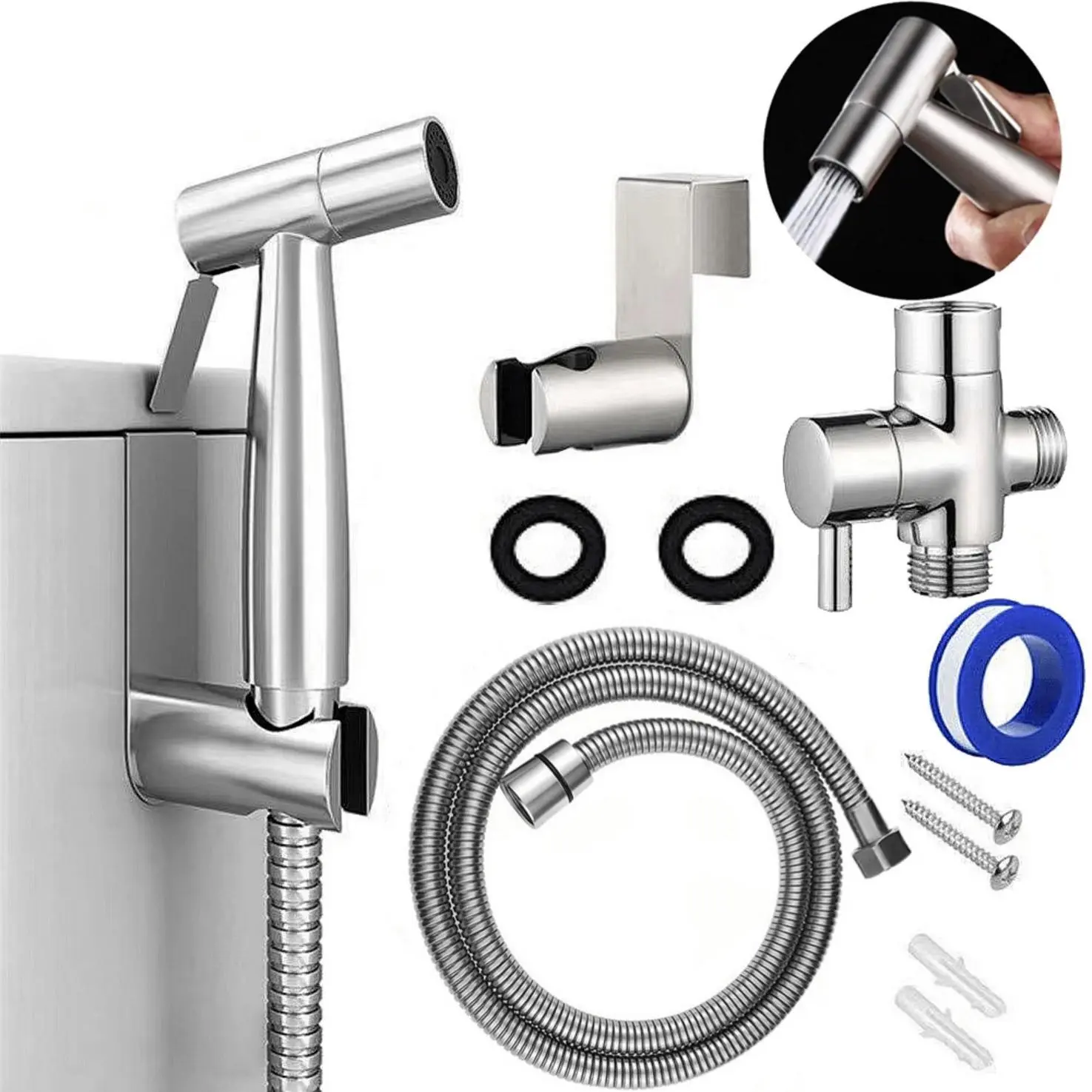 Bidet Sprayer for Toilet, Stainless Steel Bidet Sprayer Kit, Easy Install Toilet Bidet Attachment for Personal Hygiene and Cleaning, Toilet Bidet Sprayer with Bidet Hose for Feminine Wash,#SummerVibes